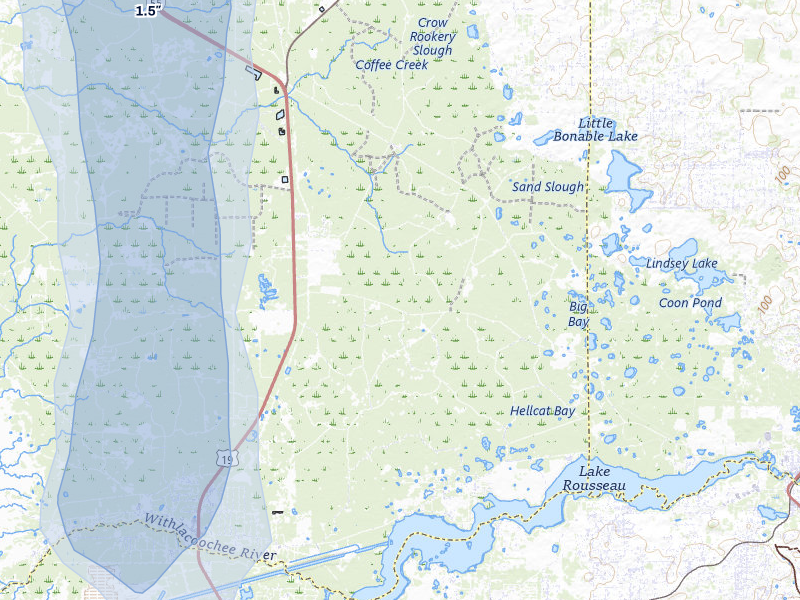 NEXRAD radar-signature map of the hail over Inglis, FL