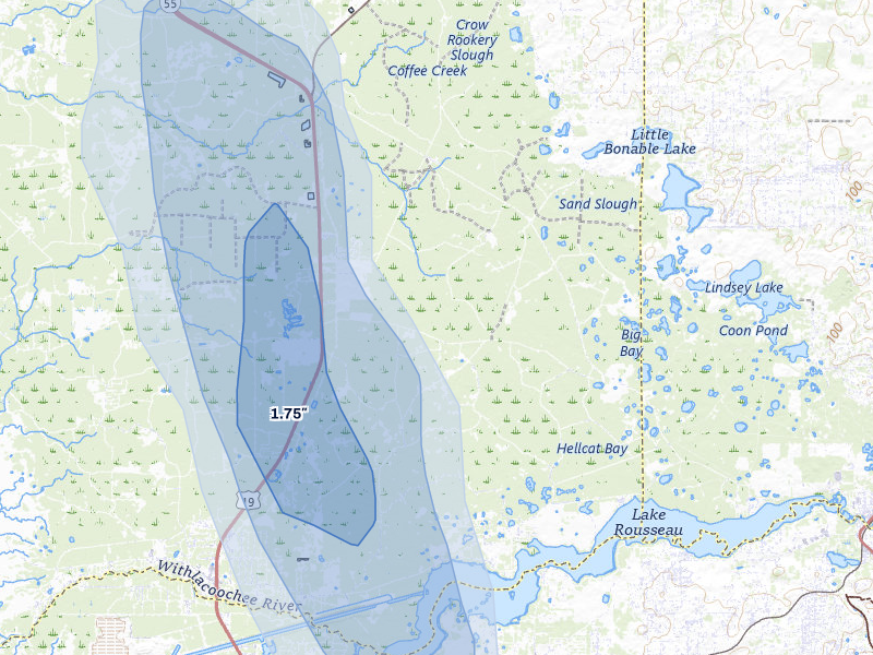 NEXRAD radar-signature map of the hail storm over Inglis, FL on May 17, 2026
