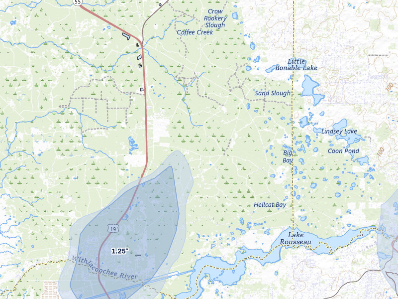 NEXRAD radar-signature map of the hail storm over Inglis, FL on Jun 30, 2026