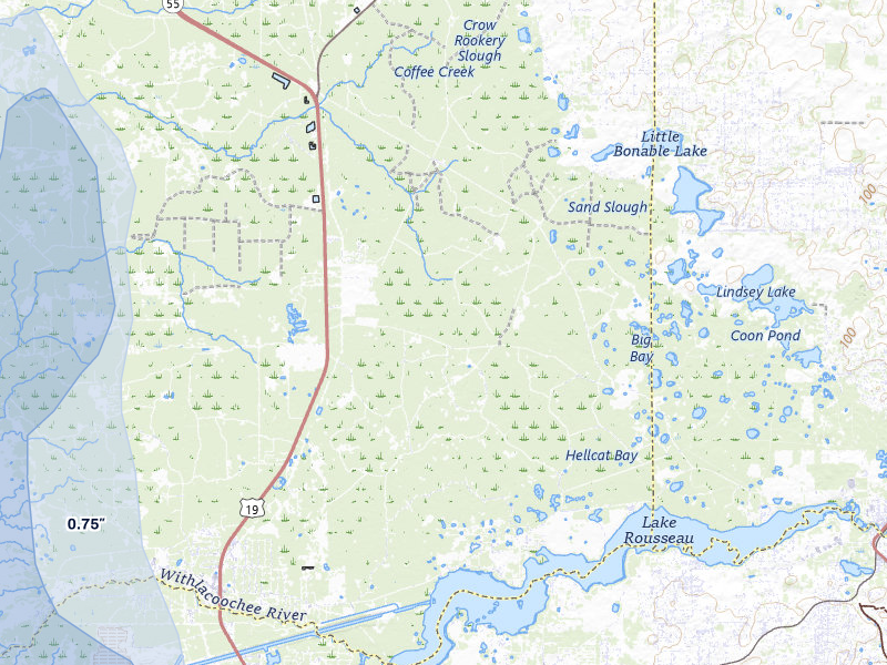 NEXRAD radar-signature map of the hail storm over Inglis, FL on Jul 27, 2026
