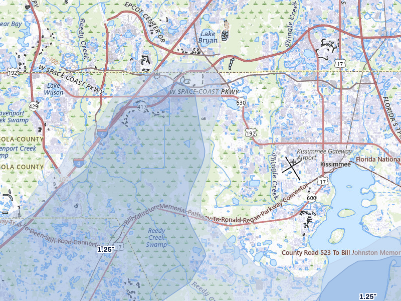 NEXRAD radar-signature map of the hail over Intercession City, FL