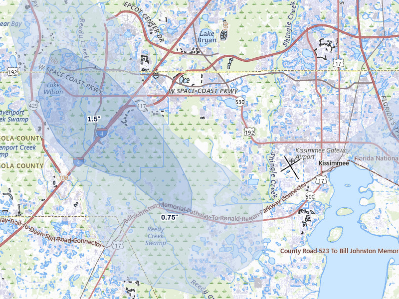 NEXRAD radar-signature map of the hail storm over Intercession City, FL on Jun 27, 2026