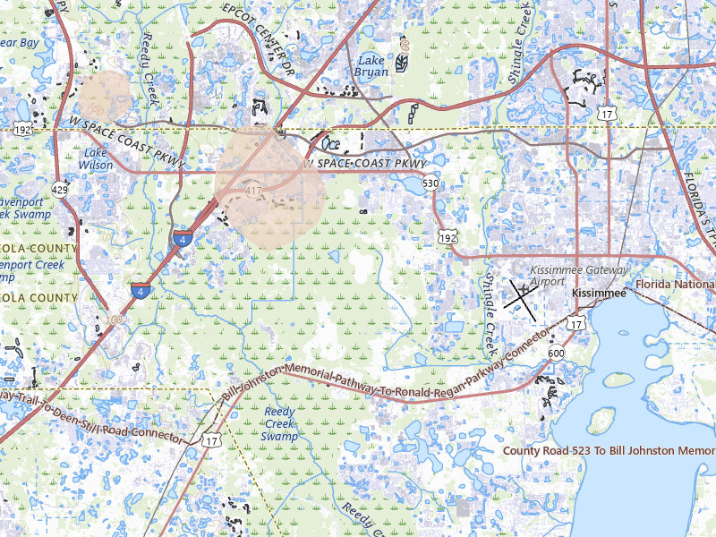 Radar-estimated hail-size map of the storm over Intercession City, FL on Aug 26, 2026