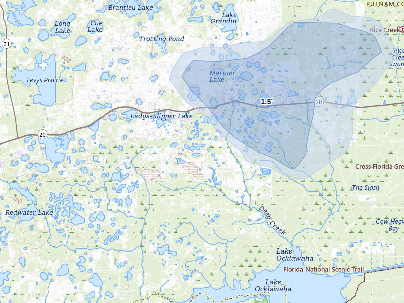 NEXRAD radar-signature map of the hail storm over Interlachen, FL on Jul 10, 2026