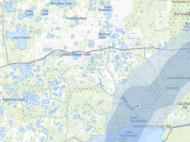 NEXRAD radar-signature map of the hail storm over Interlachen, FL on Aug 20, 2026