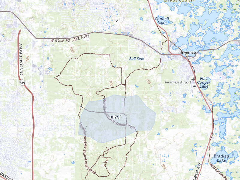 NEXRAD radar-signature map of the hail storm over Inverness, FL on Mar 5, 2026