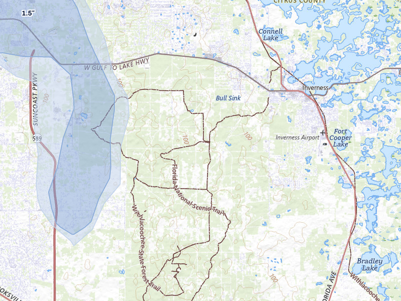 NEXRAD radar-signature map of the hail storm over Inverness, FL on May 17, 2026