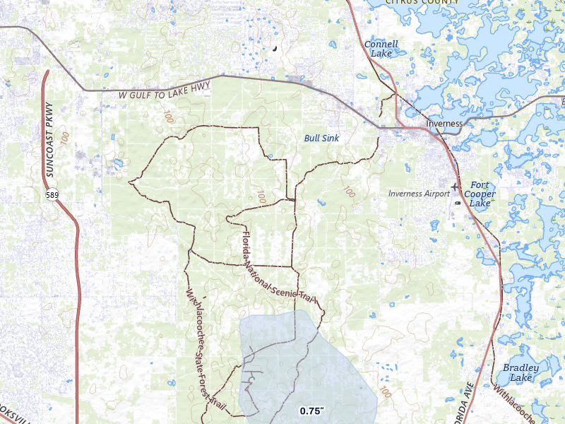NEXRAD radar-signature map of the hail storm over Inverness, FL on Jul 25, 2026
