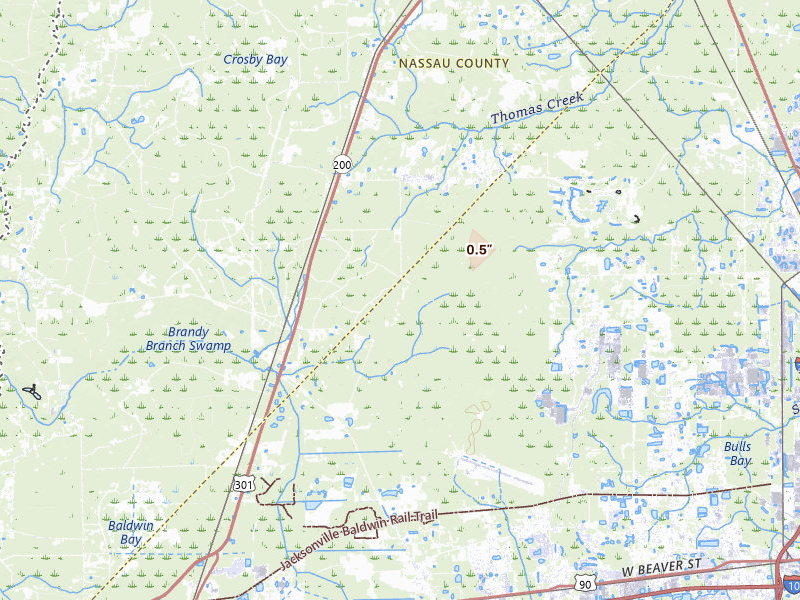 Radar-estimated hail-size map of the storm over Jacksonville, FL on Jun 26, 2026