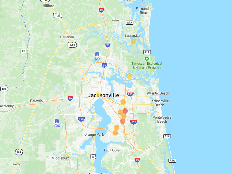 Hail map of Jacksonville, FL on Jun 27, 2026, hail up to 2"