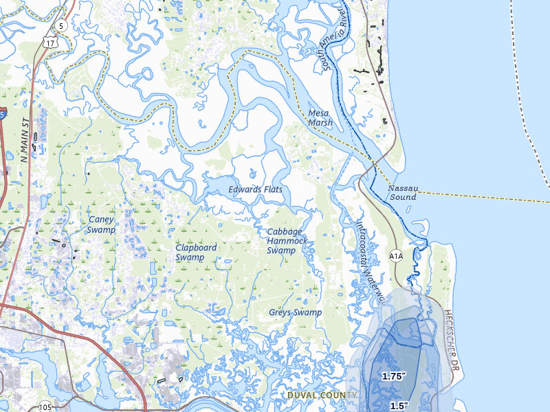 NEXRAD radar-signature map of the hail storm over Jacksonville, FL on Jul 9, 2026