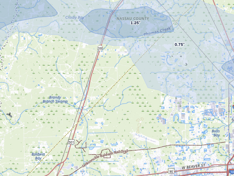 NEXRAD radar-signature map of the hail storm over Jacksonville, FL on Jul 29, 2026