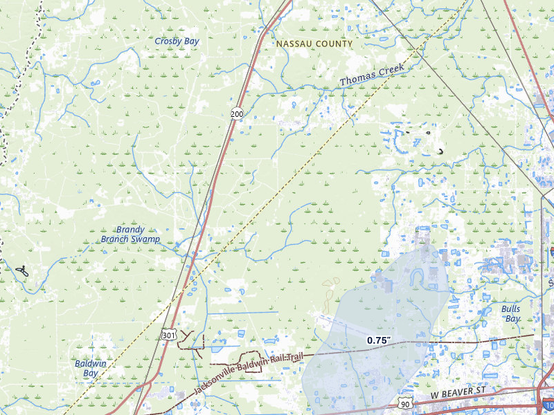 NEXRAD radar-signature map of the hail storm over Jacksonville, FL on Jul 30, 2026