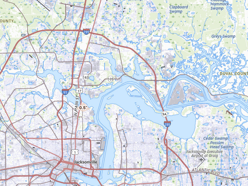 Radar-estimated hail-size map of the storm over Jacksonville, FL on Aug 10, 2026