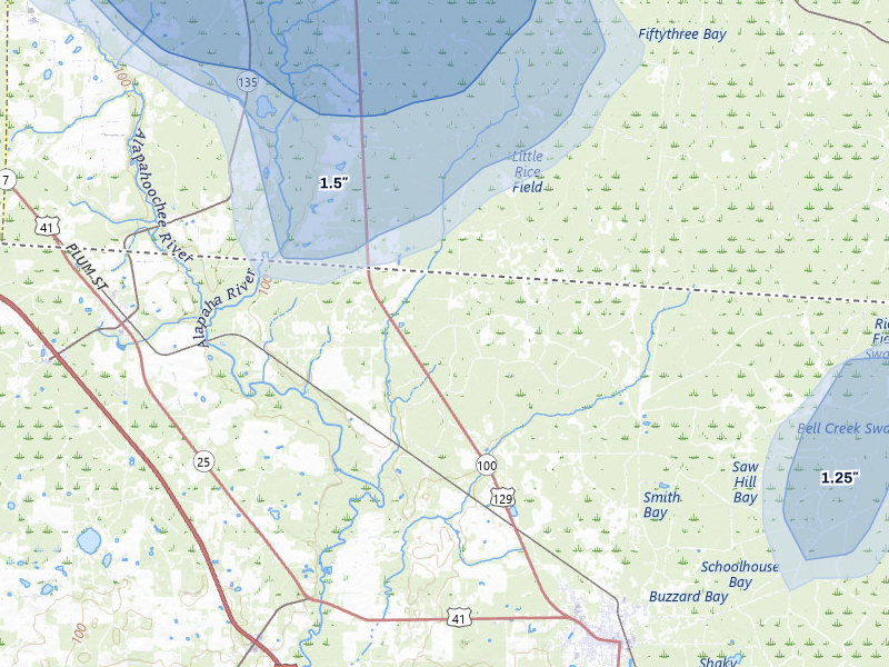 NEXRAD radar-signature map of the hail storm over Jasper, FL on May 17, 2026