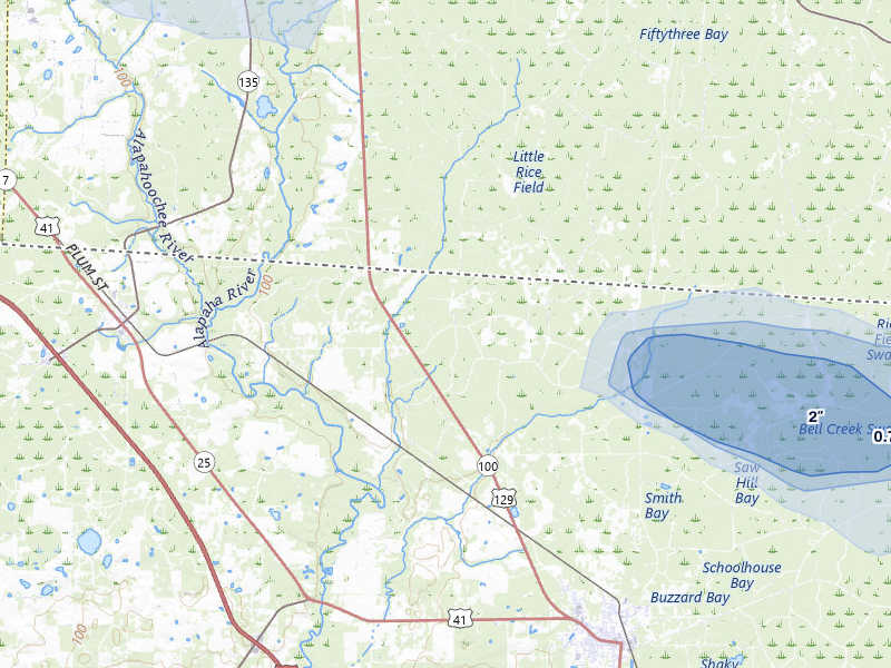 NEXRAD radar-signature map of the hail storm over Jasper, FL on Jul 29, 2026