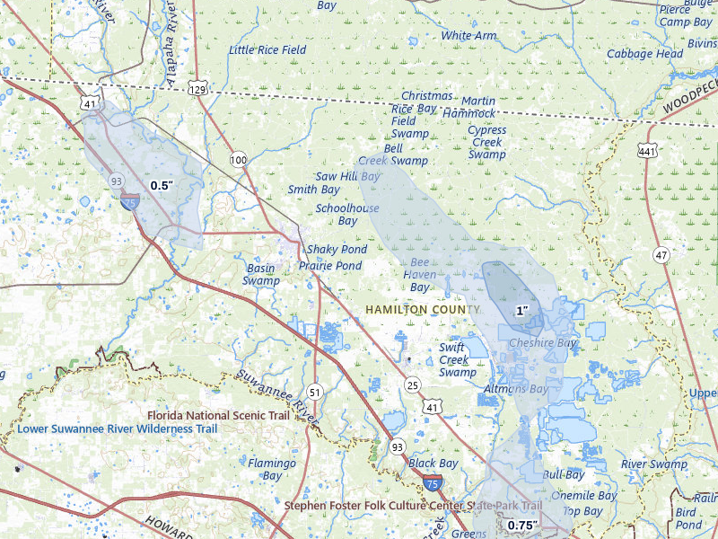 NEXRAD radar-signature map of the hail storm over Jasper, FL on Aug 13, 2026