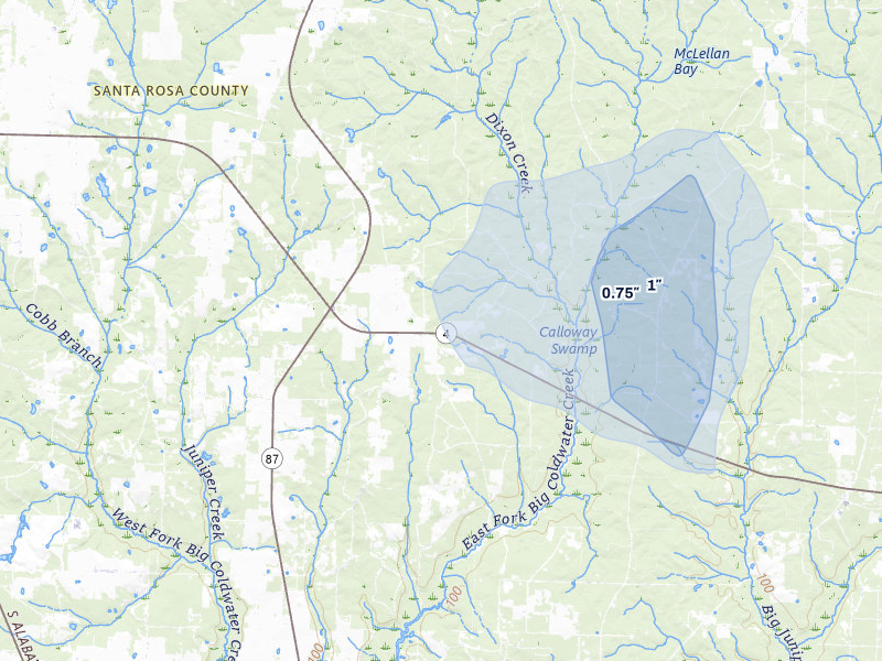 NEXRAD radar-signature map of the hail storm over Jay, FL on Jun 1, 2026