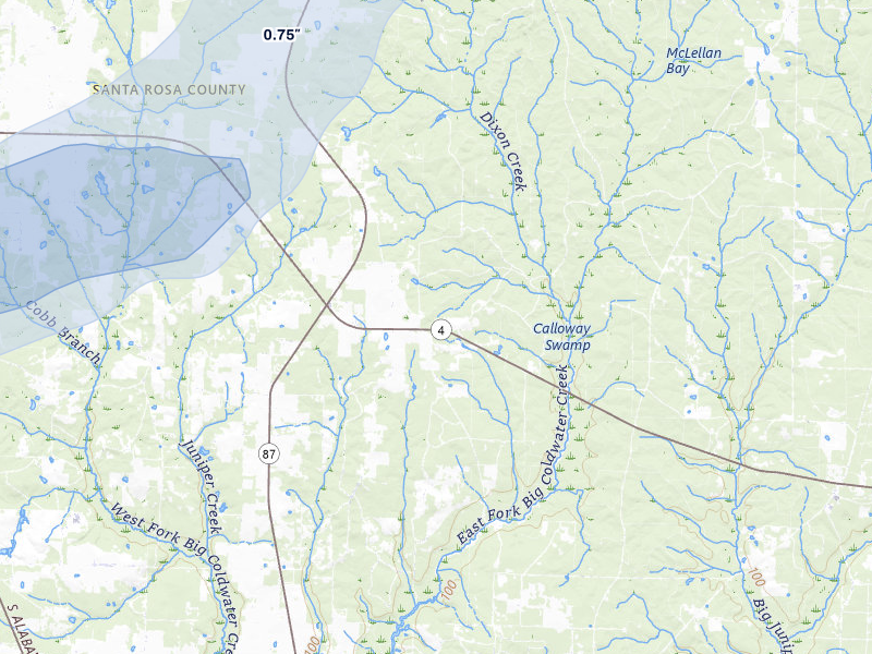 NEXRAD radar-signature map of the hail storm over Jay, FL on Jun 30, 2026