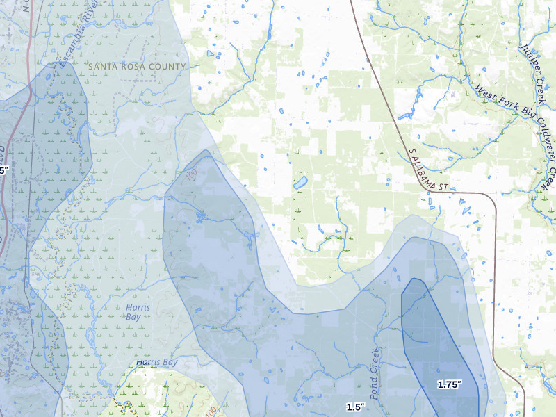 NEXRAD radar-signature map of the hail storm over Jay, FL on Aug 17, 2026