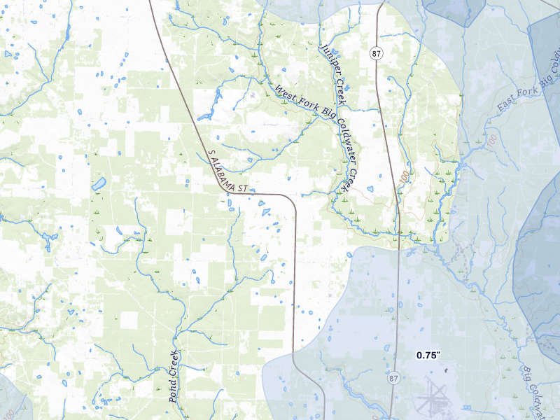 NEXRAD radar-signature map of the hail storm over Jay, FL on Aug 19, 2026