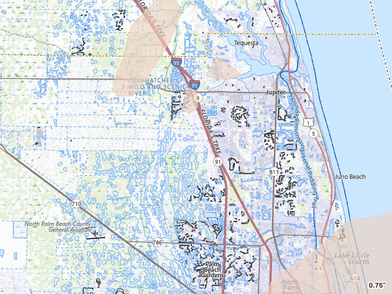 Radar-estimated hail-size map of the storm over Jupiter, FL on Mar 16, 2026