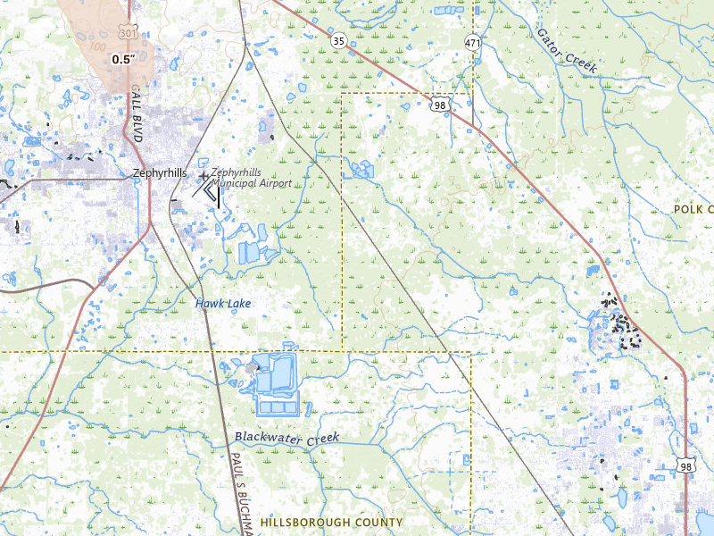 Radar-estimated hail-size map of the storm over Kathleen, FL on May 27, 2026