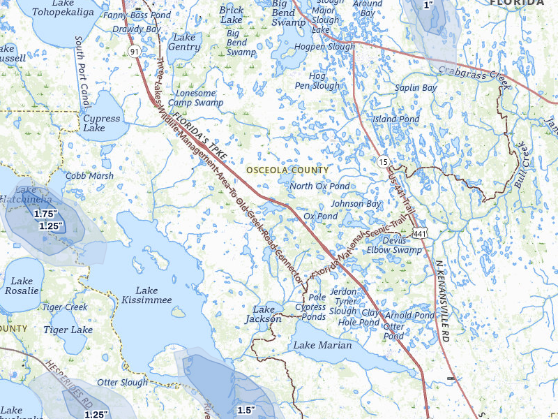 NEXRAD radar-signature map of the hail storm over Kenansville, FL on Aug 12, 2026