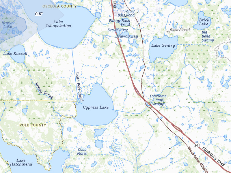 NEXRAD radar-signature map of the hail storm over Kenansville, FL on Aug 21, 2026