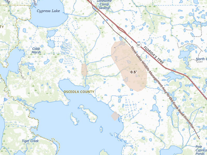 Radar-estimated hail-size map of the storm over Kenansville, FL