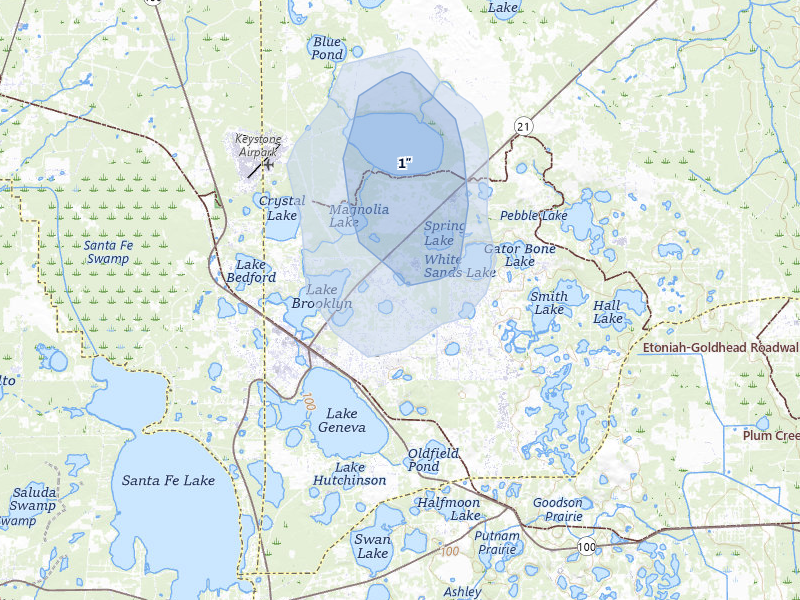 NEXRAD radar-signature map of the hail storm over Keystone Heights, FL on Jun 28, 2026