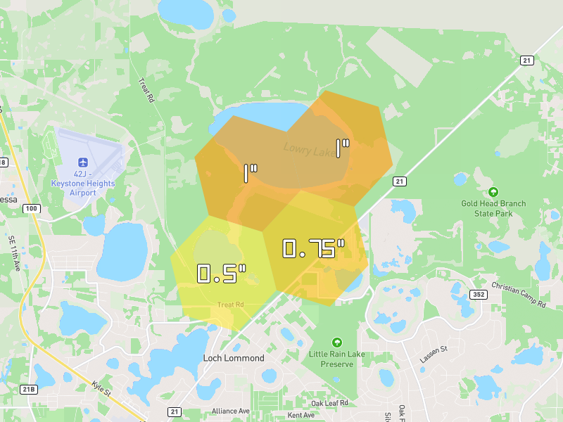 Hail map of Keystone Heights, FL on Jun 28, 2026, hail up to 1"