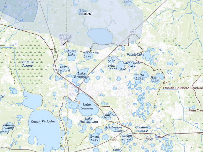 NEXRAD radar-signature map of the hail storm over Keystone Heights, FL on Jul 30, 2026