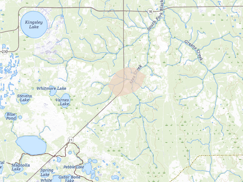 Radar-estimated hail-size map of the storm over Keystone Heights, FL on Aug 9, 2026
