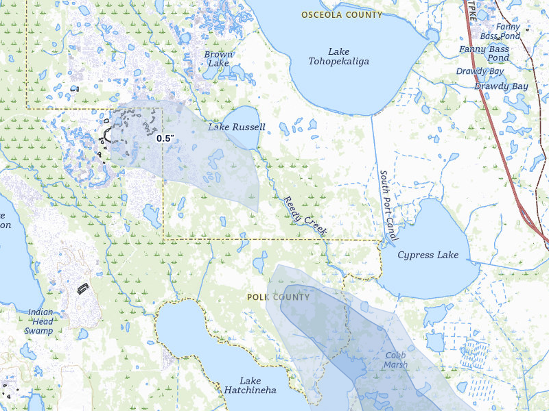 NEXRAD radar-signature map of the hail storm over Kissimmee, FL on Mar 5, 2026