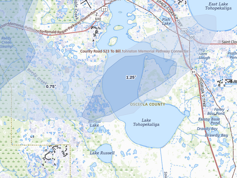 NEXRAD radar-signature map of the hail over Kissimmee, FL