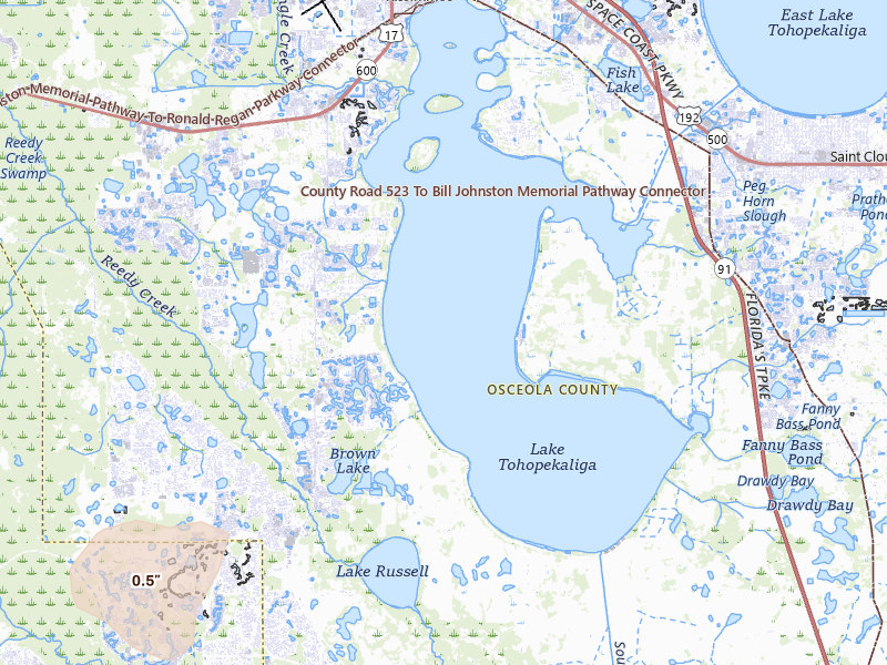 Radar-estimated hail-size map of the storm over Kissimmee, FL on Jun 18, 2026