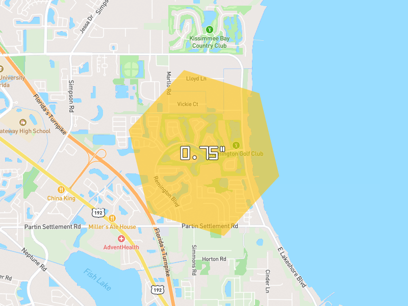 Hail map of Kissimmee, FL on Jun 30, 2026, hail up to 0.75"