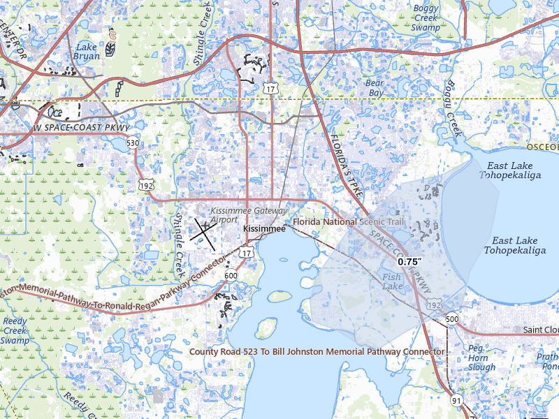 NEXRAD radar-signature map of the hail storm over Kissimmee, FL on Jul 5, 2026