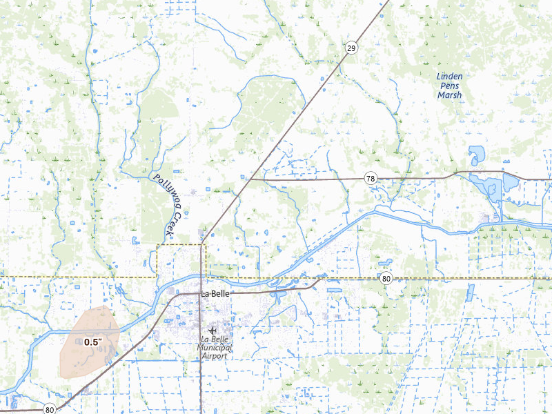Radar-estimated hail-size map of the storm over Labelle, FL