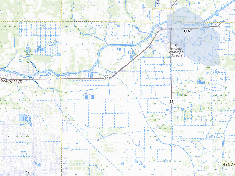 NEXRAD radar-signature map of the hail storm over Labelle, FL on Jun 30, 2026