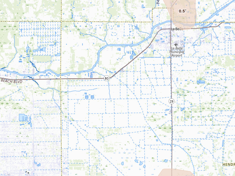 Radar-estimated hail-size map of the storm over Labelle, FL on Jul 7, 2026