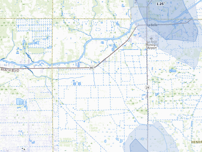 NEXRAD radar-signature map of the hail storm over Labelle, FL on Jul 7, 2026
