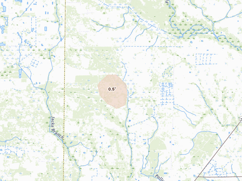 Radar-estimated hail-size map of the storm over Labelle, FL on Aug 4, 2026