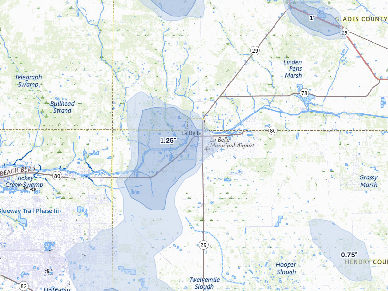 NEXRAD radar-signature map of the hail storm over Labelle, FL on Aug 29, 2026