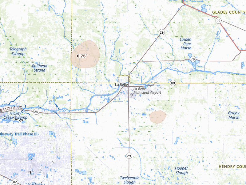 Radar-estimated hail-size map of the storm over Labelle, FL