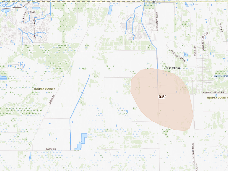 Radar-estimated hail-size map of the storm over Labelle, FL