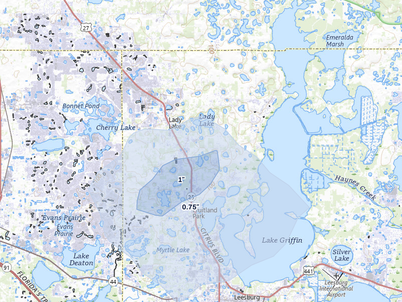 NEXRAD radar-signature map of the hail over Lady Lake, FL