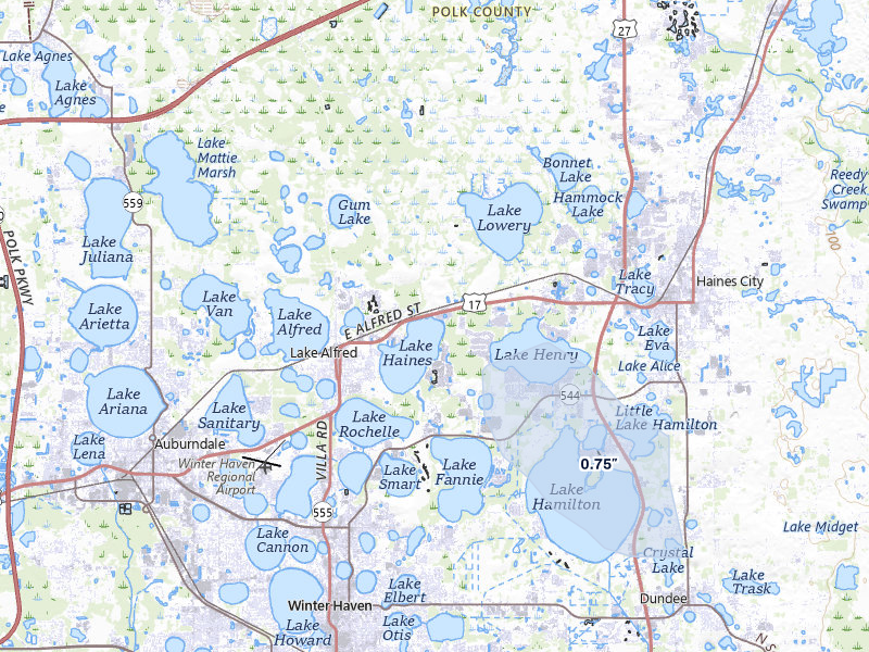 NEXRAD radar-signature map of the hail storm over Lake Alfred, FL on Mar 5, 2026
