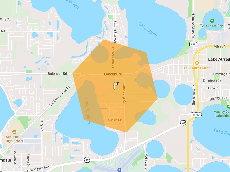 Hail map of Lake Alfred, FL on Jul 13, 2026, hail up to 1"
